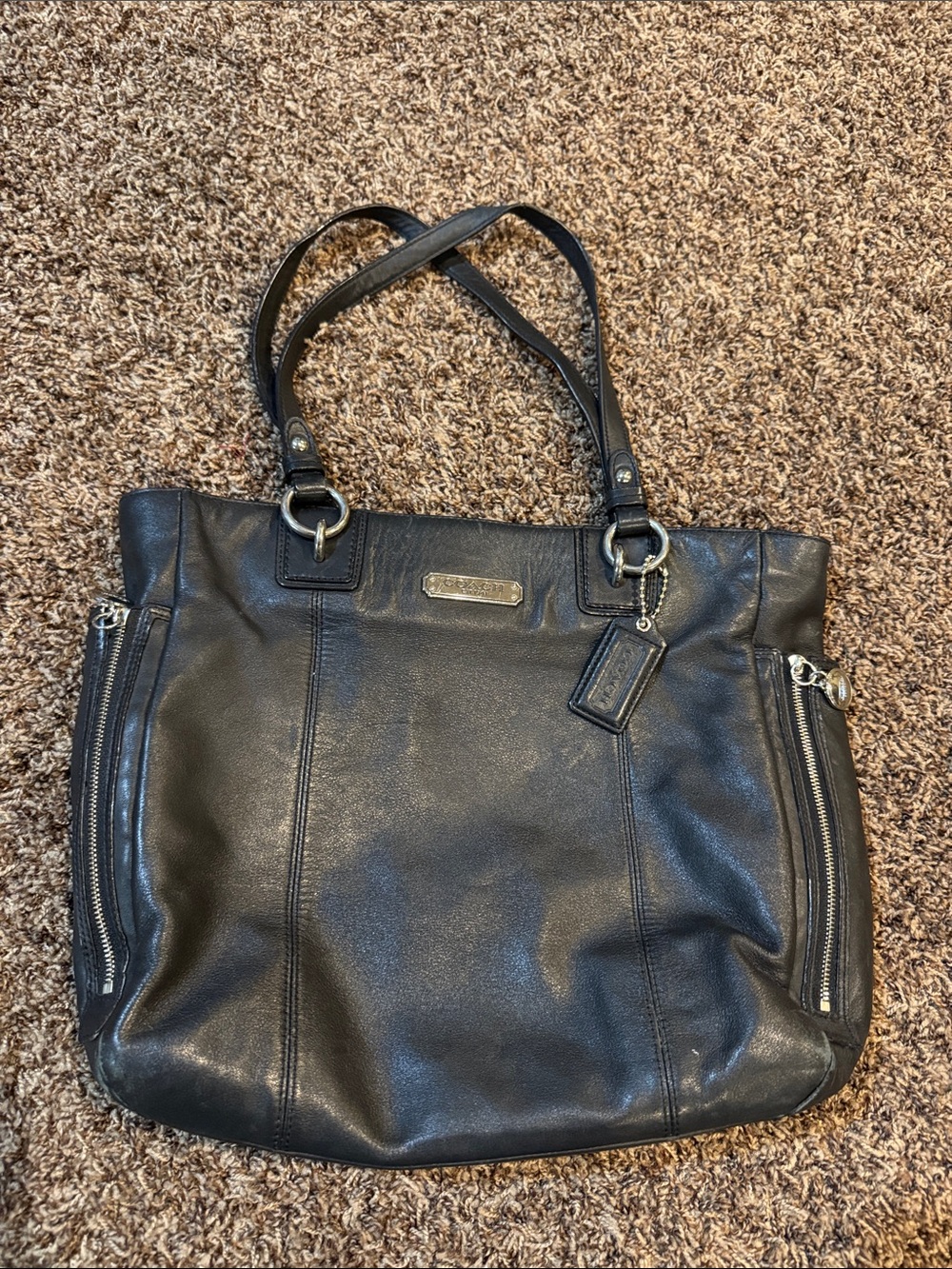 Coach Black Leather Zip-Accent Tote